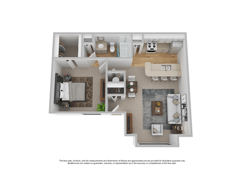 Floor plan for studio, 1 bath, 490 sqft